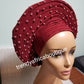 Latest Nigeria auto gele. Wine color Auto-gele. Quality aso-oke made into auto gele. bead gele, Party ready in less than 5 minutes. One size fit, easy adjustment at the back