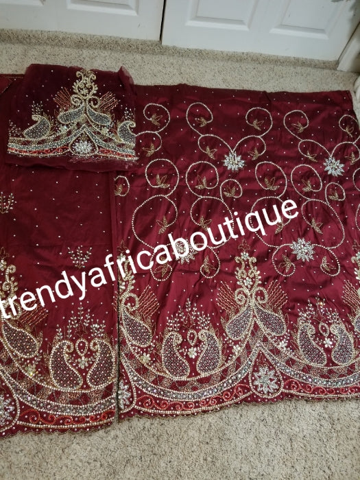Clearance: ready to ship Celebrant silk George wrapper for that special occasion. Wine (maroon) color Nigerian traditional wedding George wrapper for special occasions like weddings. Igbo/delta women VIP Georges