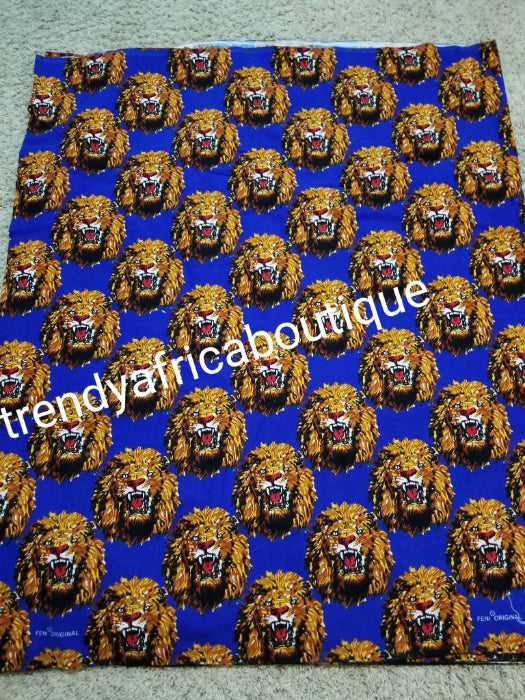 Sale; Original quality Royal blue/gold Isi-agu Igbo traditional wrapper use by men or women. Sold per yard, price is for one yard. Nigerian/igbo ceremonia fabric. Soft texture, authentic isi-agu fabric for Igbo title ceremony. Lion head print fabric