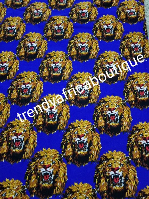 Sale; Original quality Royal blue/gold Isi-agu Igbo traditional wrapper use by men or women. Sold per yard, price is for one yard. Nigerian/igbo ceremonia fabric. Soft texture, authentic isi-agu fabric for Igbo title ceremony. Lion head print fabric
