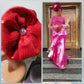 Red color Women-turban. One size fit all turban. Beautiful flower design with a side brooch/ embellished with crystal stones to add decor to your turban