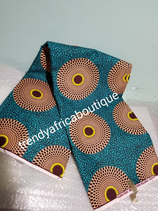 Gurantee African wax print fabric. Veritable Ankara Sold per 6yds. Price is for 6yds soft texture, excellent quality. Ankara wax primt for making latest African dresses. Teal/preach ankara