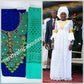 African lace fabric in  3yrds. Embellished with Beads and stoned neckline + 2yds wrapper + 1.5yds headwrap  6.5yds total as a set. Quality stone work for kaftan dress. Royal blue/mint green color combination