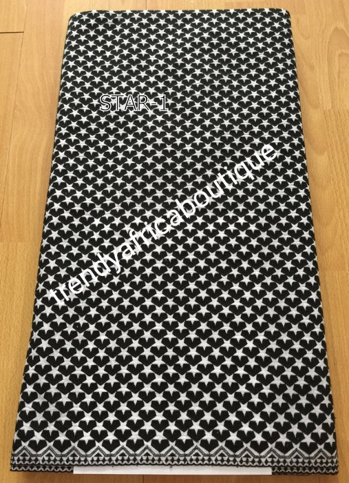 Top quality Atiku swiss voile lace fabric for Nigerian Men native outfit. Soft texture,  Can be use for agbada /3pc outfit for men. Sold per 5yds. Price is for 5yds. Black/white