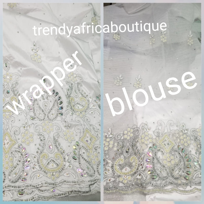 Price drop!! Pure White/White hand stoned Silk George wrapper. Nigeria ...