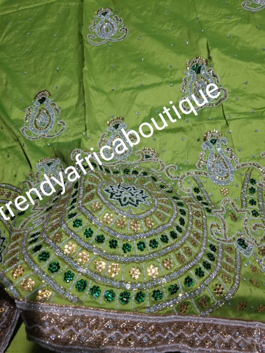 Ready to ship. Lemon green Royal wedding/Celebrants hand beaded and dazzling Crystal stones George wrapper.  Fully hand stone work design to perfection. 2.5yds+2.5yds and1.8 yds matching net for blouse.  Blouse is not made!!!.