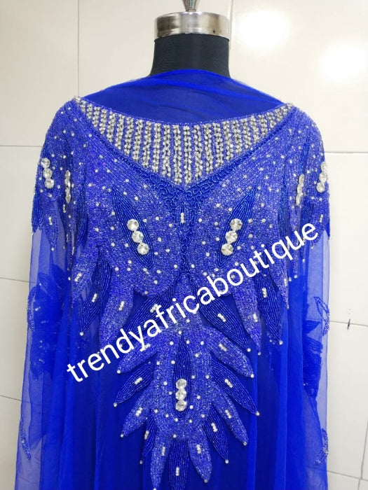 Royal blue Heavily-beaded net for making blouses. Popularly use by Igb ...