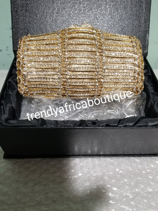 Quality evening hand clutch. Crystal Clutch/purse. All over dazzling crystal stones. All over Gold crystal stones