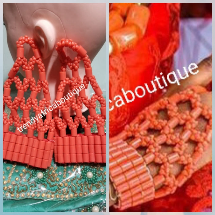 Bridal-accessories for Nigerian Traditional wedding ceremony. coral  hand glove 2 pairs. use by Bride. Edo/Bini Traditionall wedding. Sold in 2 pairs and price is for the 2 pairs