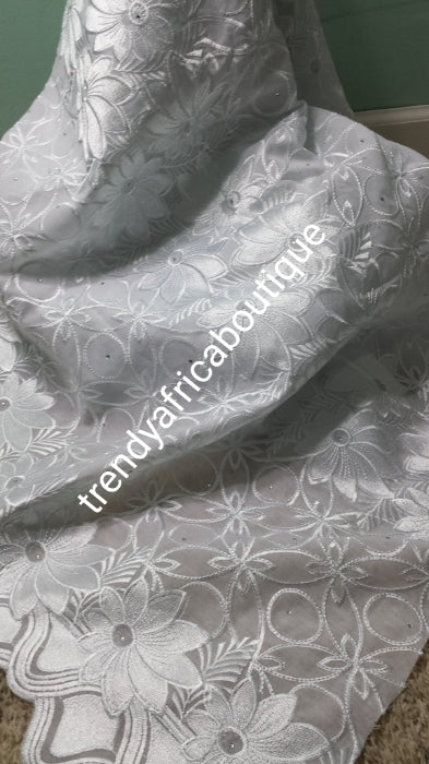 Clearance: Beautiful soft texture pure White Swiss lace fabric. All over embriodery and stones. Original quality design. African fabric Sold per 5yds.price is for 5yds.