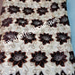 Clearance item. Beige french lace fabric  embellished with chocolate brown Velvet and sequence. Beautiful border design. Sold per 5yds/price is for 5yds. Classic design