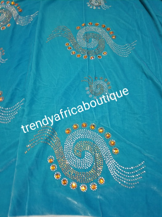 Clearance turquoise blue/multi color stoned and beads Velvet fabric Original quality beaded and stoned. Use for Nigerian Bridal wrapper/traditional weddings ceremony. Igbo/Edo Bride wrapper in velvet. Sold per 5yds. Price is for 5yds