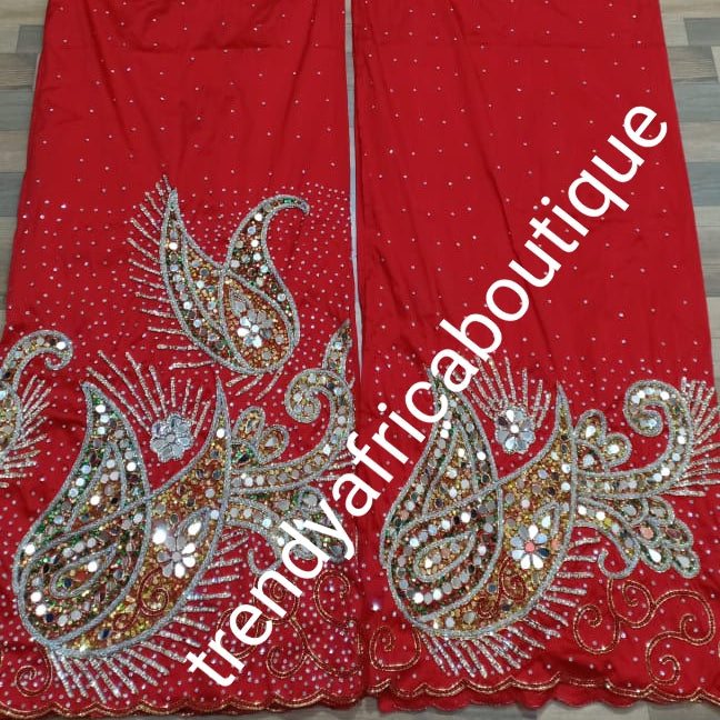 Ready to ship: Royal wedding/VIP hand beaded and mirror stoned Nigerian traditional Celebrant George wrapper with matching blouse. Niger/Delta/Igbo women Georges. Quality George wrapper for high society party. Sold as set of 2 wrapper +1.8yds blouse
