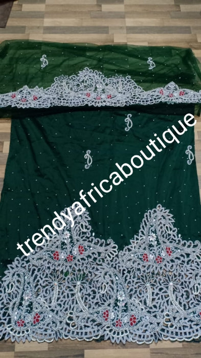 Ready to ship: emerald Green VIP hand beaded and stoned Nigerian traditional Celebrant George wrapper with matching blouse. Niger/Delta/Igbo women Georges. Quality George wrapper for high society party. Sold as set of 2 wrapper +1.8yds blouse