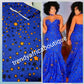 Veritable wax print fabric.  Beautiful royal blue/orange stars in 100% cotton. Excellent quality. Sold per 6yds length