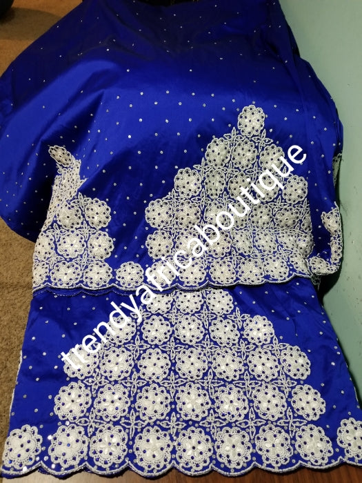 SALE: Luxurious Quality taffeta Silk George wrapper. beaded with white and blue crystal stone work. Classic  George wrapper. Sold as 2 wrapper + 1.8yds Net for blouse. Niger/delta/Igbo traditional wrapper wear. Feel the difference in original quality
