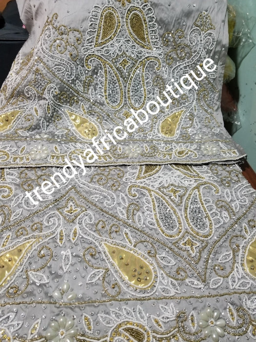 Special offer, ash/Gray Heavily Beaded and hand Stoned VIP/Nigerian tr ...