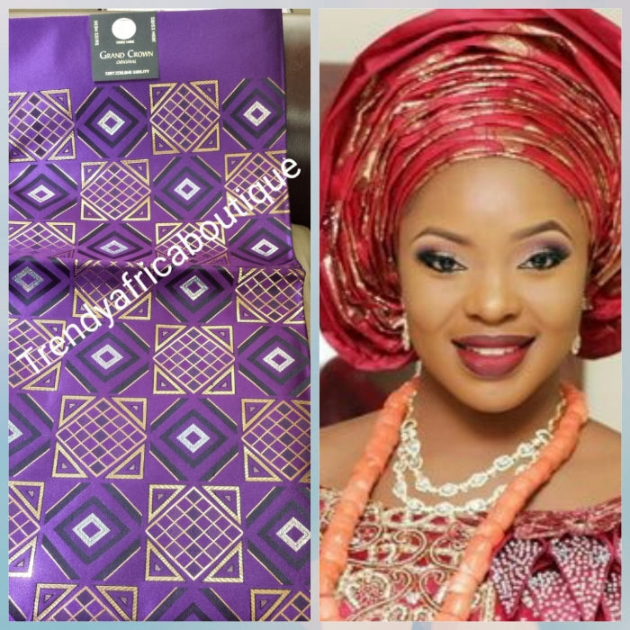 Purple/gold Nigerian Gele/headtie fabric for Traditional Head wrap. Regular size Gele 72"x36. One in a pack.