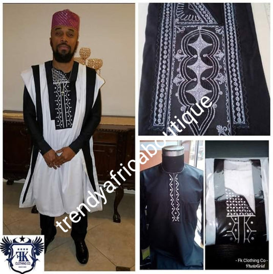 Choose your Color: Agbada set for men. made-to-order Nigerian Traditional embriodered quality senator material for Men/Groom. Custom-made design. Can be produce in any color combinations of your choice. 4pcs set agbada, inner top and bottom + cap. set.