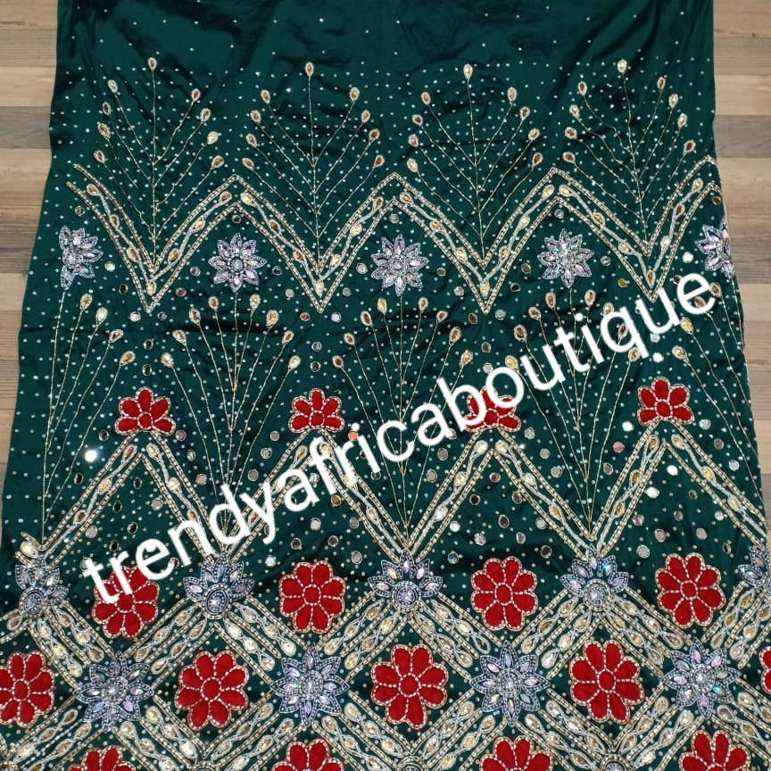 Sale: Ready to ship. Teal Green/red VIP Celebrant Nigerian women George wrapper. Niger/Igbo/delta traditional wedding George hand beaded and stoned for special occasion. 2.5yds + 2.5yds + 1.8yds net blouse. Feel the difference in quality Georges.