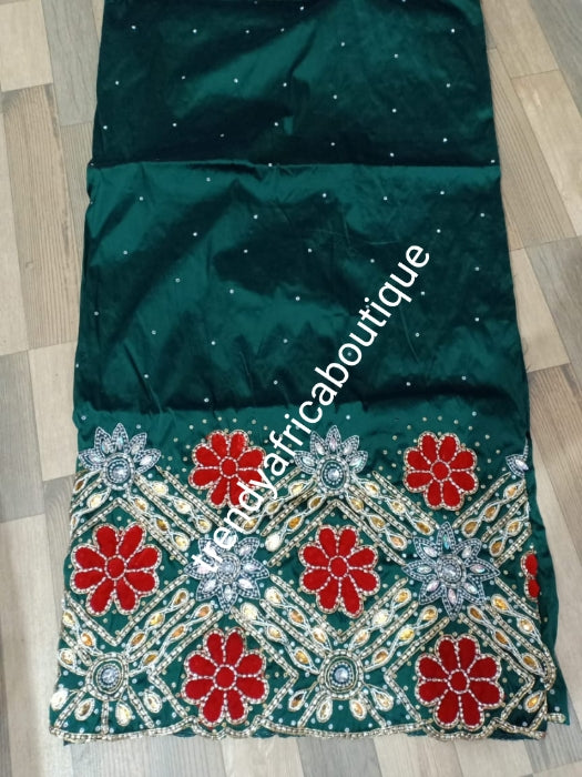 Sale: Ready to ship. Teal Green/red VIP Celebrant Nigerian women George wrapper. Niger/Igbo/delta traditional wedding George hand beaded and stoned for special occasion. 2.5yds + 2.5yds + 1.8yds net blouse. Feel the difference in quality Georges.