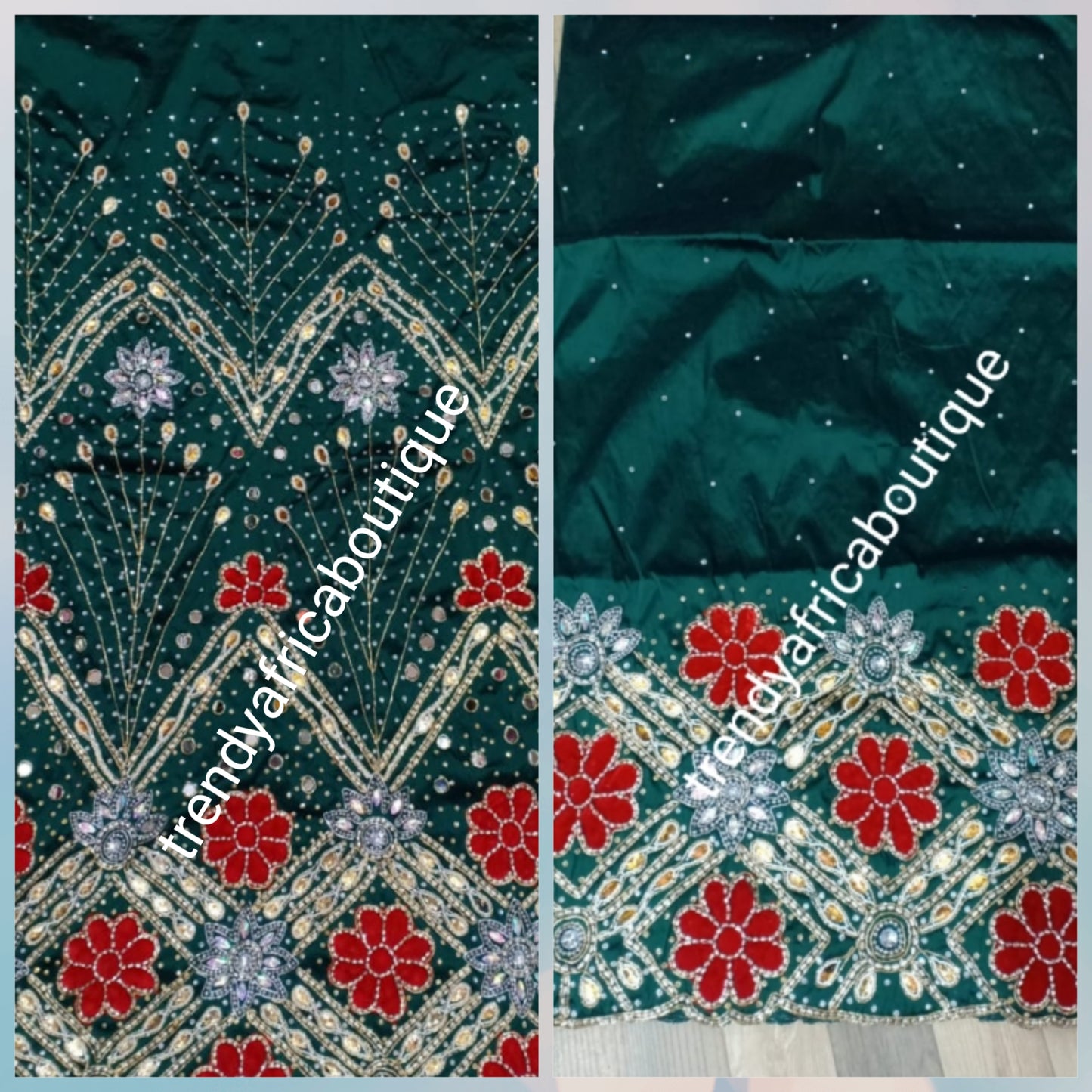 Sale: Ready to ship. Teal Green/red VIP Celebrant Nigerian women George wrapper. Niger/Igbo/delta traditional wedding George hand beaded and stoned for special occasion. 2.5yds + 2.5yds + 1.8yds net blouse. Feel the difference in quality Georges.