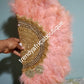 Peach  Feather hand fan. Medium size moon shape hand fan Nigerian  Bridal-accessories front and back  design with gold beads and flower petal. Limited quantity. 19" long + 14" wide. Small handle to hold your fan. Very class