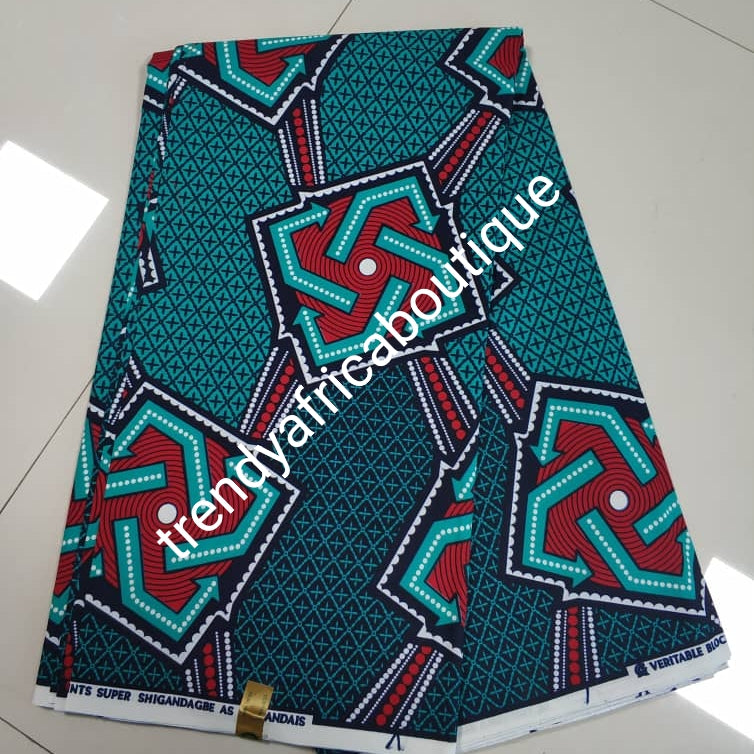 Blue/red  mix 100% veritable cotton Ankara wax print fabric. Sold per 6yds. Price is for 6yds. Soft texture. Excellent quality for making fabulous African outfit