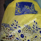 Sale: original quality Taffeta Silk George wrapper: quality yellow George/royal blue contrast  blouse. Embellished with crystal stones for Nigerian traditional wedding/party outfit. Come as 2.5yds+2.5yds +1.8yds matching net. Aso-ebi order available