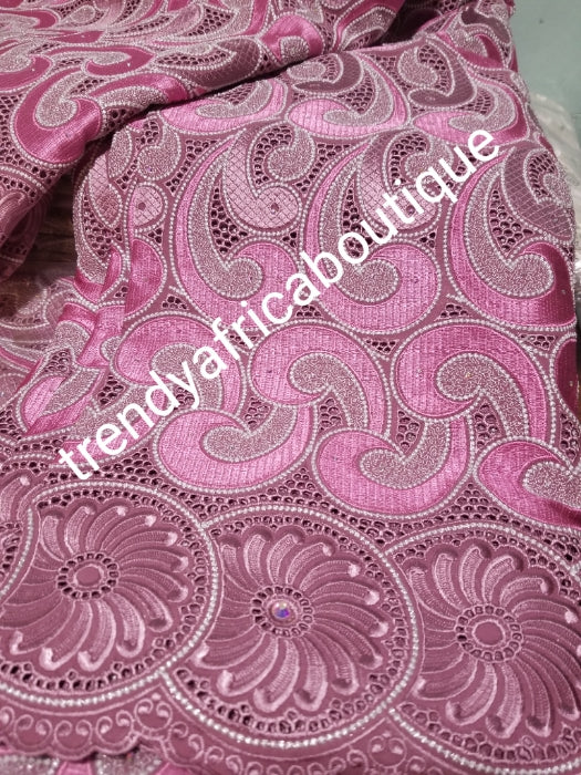 Sale sale with free headtie. New arrival  original swiss lace fabric in classic onion pink/baby pink  Nigerian traditional celebrant Swiss lace embroidered, and stoned, handcut soft beautiful design. Sold per 5yds