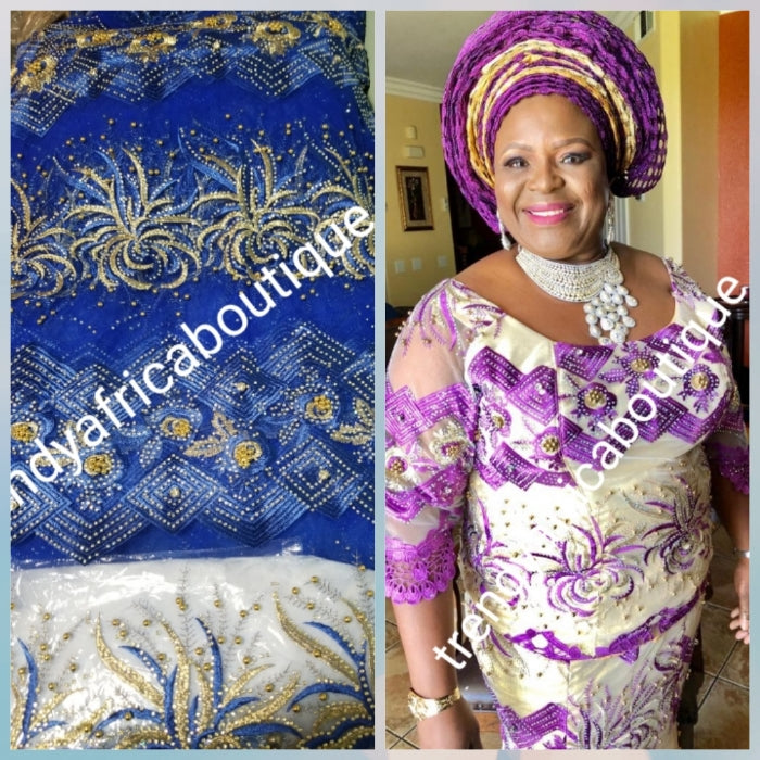 Sale: Exclusive Design African Net French Lace fabric. Royal blue lace ...
