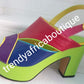 Sale, Sale Multi color Made in Italy platform shoe. Side buckle sandal. Size 39. Original Italian Leather shoe. 4" heel, Sweet color mix Green/Red/purple/blue