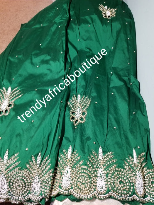 Sale sale; Green Nigerian Traditional George wrapper. Hand Beaded/stones design in 2.5yd+ 2.6yds + 1.8 matching net blouse. Igbo/delta bride outfit.  Small-George.