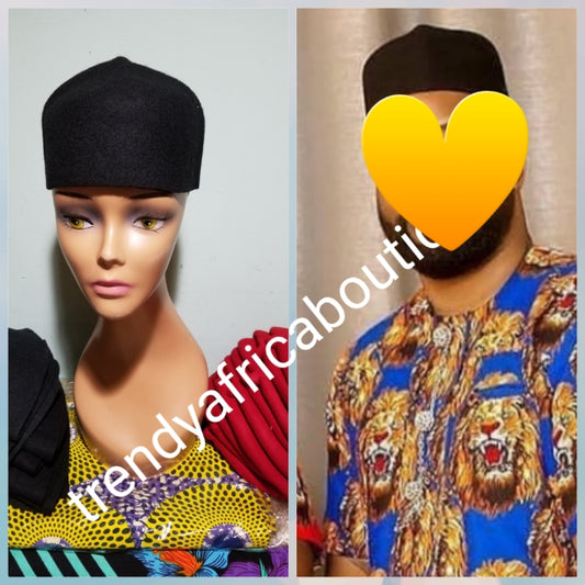 Igbo man black cap (Aka) for youth.  Beautiful suade cap Special African wedding Accessories for men. Igbo men-cap for ceremony Available in size 20, 21, 22 head circumference.