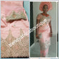 Original quality sweet peach with gold embriodery and beaded silk George wrapper. Nigerian traditional wedding George, Quality Indian-George. 5yds wrapper + 1.8yds net matching blouse. Aso-ebi available. Contact us for detail.