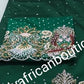 Ready to ship: bottle green first Lady/VIP hand beaded and stoned Nigerian traditional Celebrant George with matching blouse. Niger/Delta/Igbo women Georges. Exclusive Side beaded design wrapper, Sold as a set of 2 wrapper +1.8yds matching net for blouse