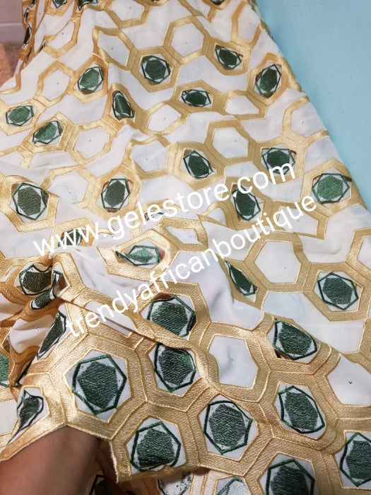 Clearance  Give away price: Gold/olive green  Swiss Embriodery Lace fabric with clear crystal stones. Great quality and texture. Sold per 5yds. Price is for 5yds. African lace for making party outfit. Unisex color