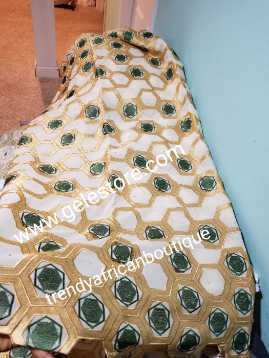 Clearance  Give away price: Gold/olive green  Swiss Embriodery Lace fabric with clear crystal stones. Great quality and texture. Sold per 5yds. Price is for 5yds. African lace for making party outfit. Unisex color