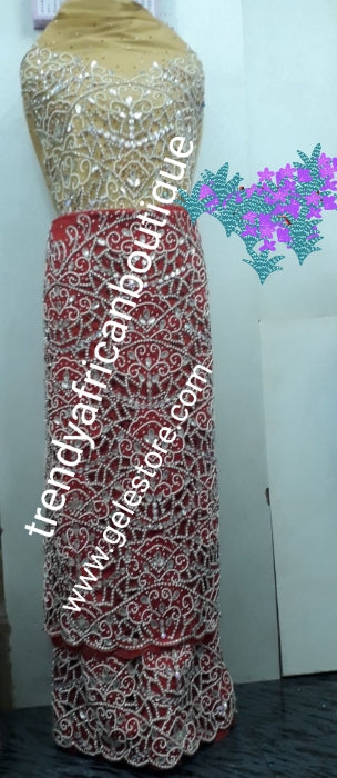 Exclusive VIP hand beaded and stoned George wrapper. Produce-per-order George Wrapper  in your choice of color. Hand made hand cut stone work. 2.5yds + 2.5yds + 1.8 yds matching net blouse. Allow 3-5 weeks for production. Best quality work Guaranteed!!!