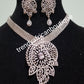 2pcs 22k quality  white/silver electroplating in choker set. Sold as a set. Pendant is mounted with crystal CZ diamond stones. Top quality/hypo allergenic plating. Bold pendant with 17" long necklace