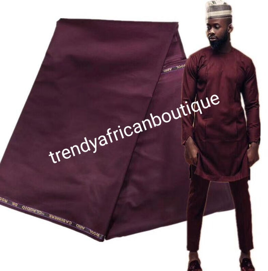Maroon red color cashmere/wool blend quality  swiss voile lace fabric for Nigerian/African Men native outfit. Soft quality fabric.  Sold per 5yds. Price is for 5yds