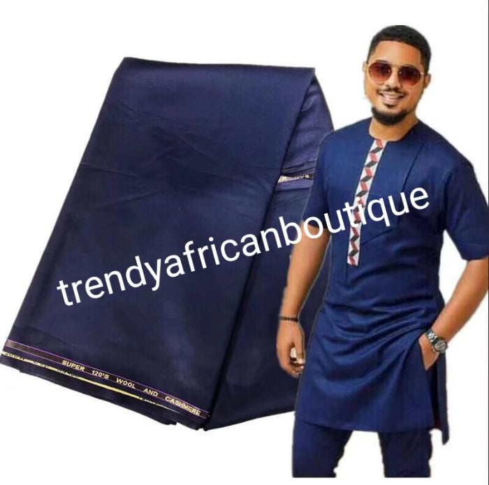 Navy blue cashmere/wool blend quality  swiss voile lace fabric for Nigerian/African Men native outfit. Soft quality fabric.  Sold per 5yds. Price is for 5yds