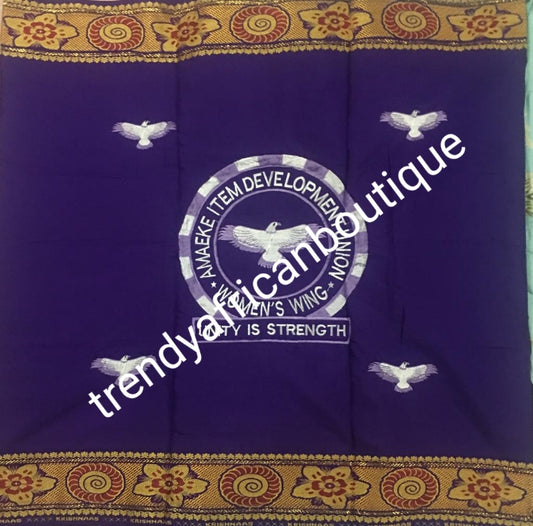 Produce-per-Order. Intorica embriodery George with your Logo of choice. 4 weeks production. 8yds/piece. Niger/Igbo/Delta Association George. Minimum order per design 40pcs