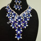 Clearance sale: royal blue/silver Crystals 2pcs wedding necklace set for weddings/big event. Beautiful necklace and matching earrings. Costume jewelry set in dazzlying crystal in 18k gold plating. Nigerian traditional wedding accessories