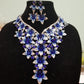 Clearance sale: royal blue/silver Crystals 2pcs wedding necklace set for weddings/big event. Beautiful necklace and matching earrings. Costume jewelry set in dazzlying crystal in 18k gold plating. Nigerian traditional wedding accessories