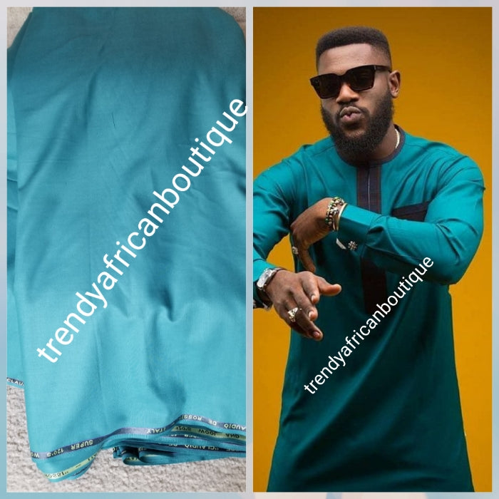 sale sale: Teal green color cashmere + wool blend quality  swiss voile lace fabric for Nigerian/African Men native outfit. Soft quality fabric.  Sold per 5yds. Price is for 5yds