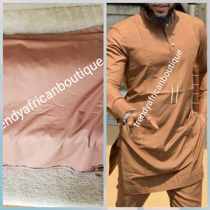 Golden brown cashmere + wool blend quality  swiss voile lace fabric for Nigerian/African Men native outfit. Soft quality fabric.  Sold per 5yds. Price is for 5yds
