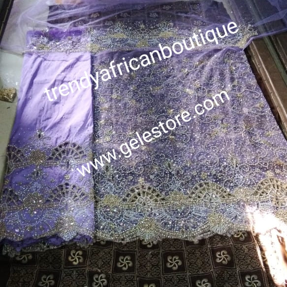 Produce-per-order Gorgeous hand beaded and stoned Igbo Traditonal Bridal wedding George Wrapper and matching net blouse. Full 2.5yds hand stoned + 2.5yds border stoned work + 1.8yds matching net blouse. 3-4 weeks to produce any color of your choice
