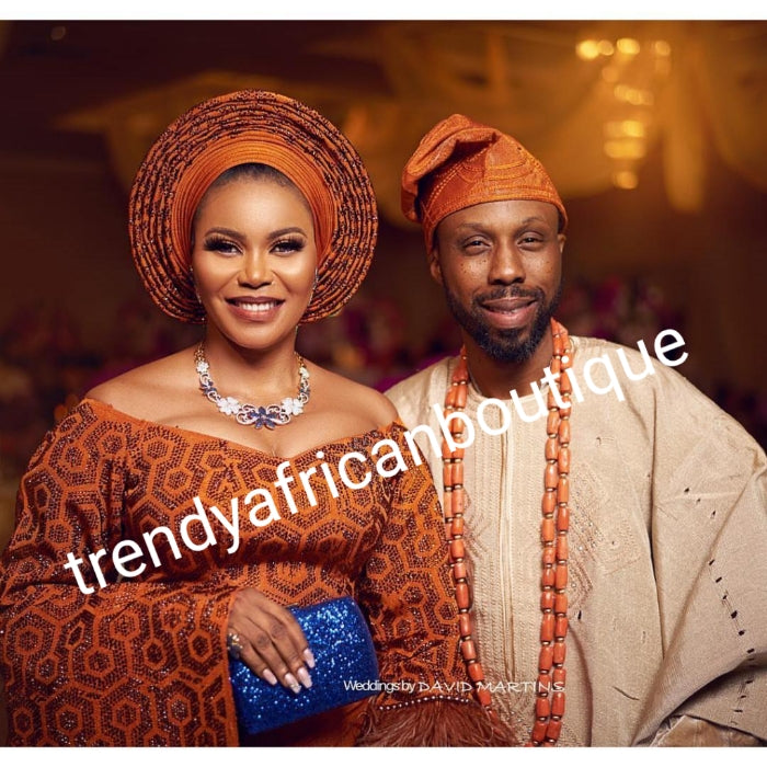 Orange color factory aso oke gele