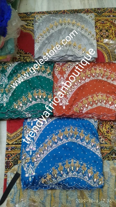 Ready to ship:  Exclusive design VIP hand beaded and stoned Nigerian traditional Celebrant in quality taffeta Silk George wrapper with matching blouse. Niger/Delta/Igbo women Georges. Sold as set of 2 wrapper +1.8yds blouse. Available in 4 colors.